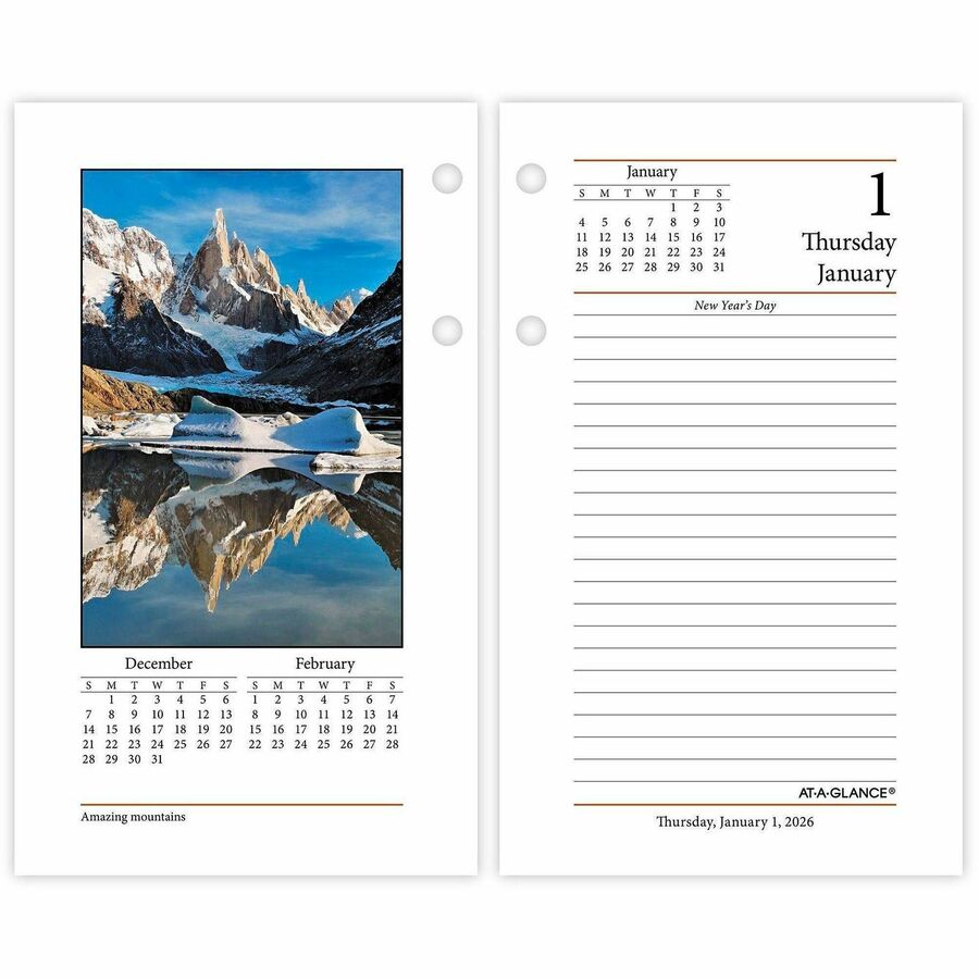 At-A-Glance Photographic Loose-Leaf Desk Calendar Refill - Standard Size - Julian Dates - Daily - 12 Month - January 2024 - December 2024 - 1 Day Double Page Layout - 3 1/2" x 6" White Sheet - 2-ring - Desktop, Desk - Paper - Ruled, Reference Calenda