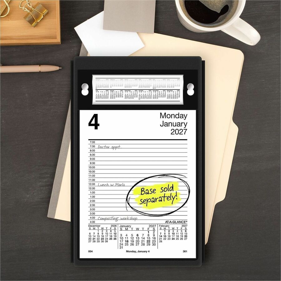 At-A-Glance Pad Style Desk Pad Calendar Refill - Large Size - Julian Dates - Daily - 12 Month - January 2024 - December 2024 - 7:00 AM to 4:30 PM - Half-hourly - 1 Day Double Page Layout - 5" x 8" White Sheet - Desktop, Desk - White - Paper - Referen