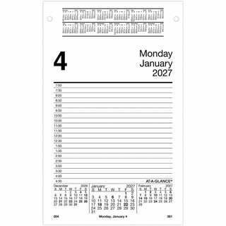 At-A-Glance Pad Style Desk Pad Calendar Refill - Large Size - Julian Dates - Daily - 12 Month - January 2024 - December 2024 - 7:00 AM to 4:30 PM - Half-hourly - 1 Day Double Page Layout - 5" x 8" White Sheet - Desktop, Desk - White - Paper - Referen