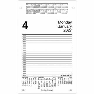 At-A-Glance Pad Style Desk Pad Calendar Refill - Large Size - Julian Dates - Daily - 12 Month - January 2024 - December 2024 - 7:00 AM to 4:30 PM - Half-hourly - 1 Day Double Page Layout - 5" x 8" White Sheet - Desktop, Desk - White - Paper - Referen