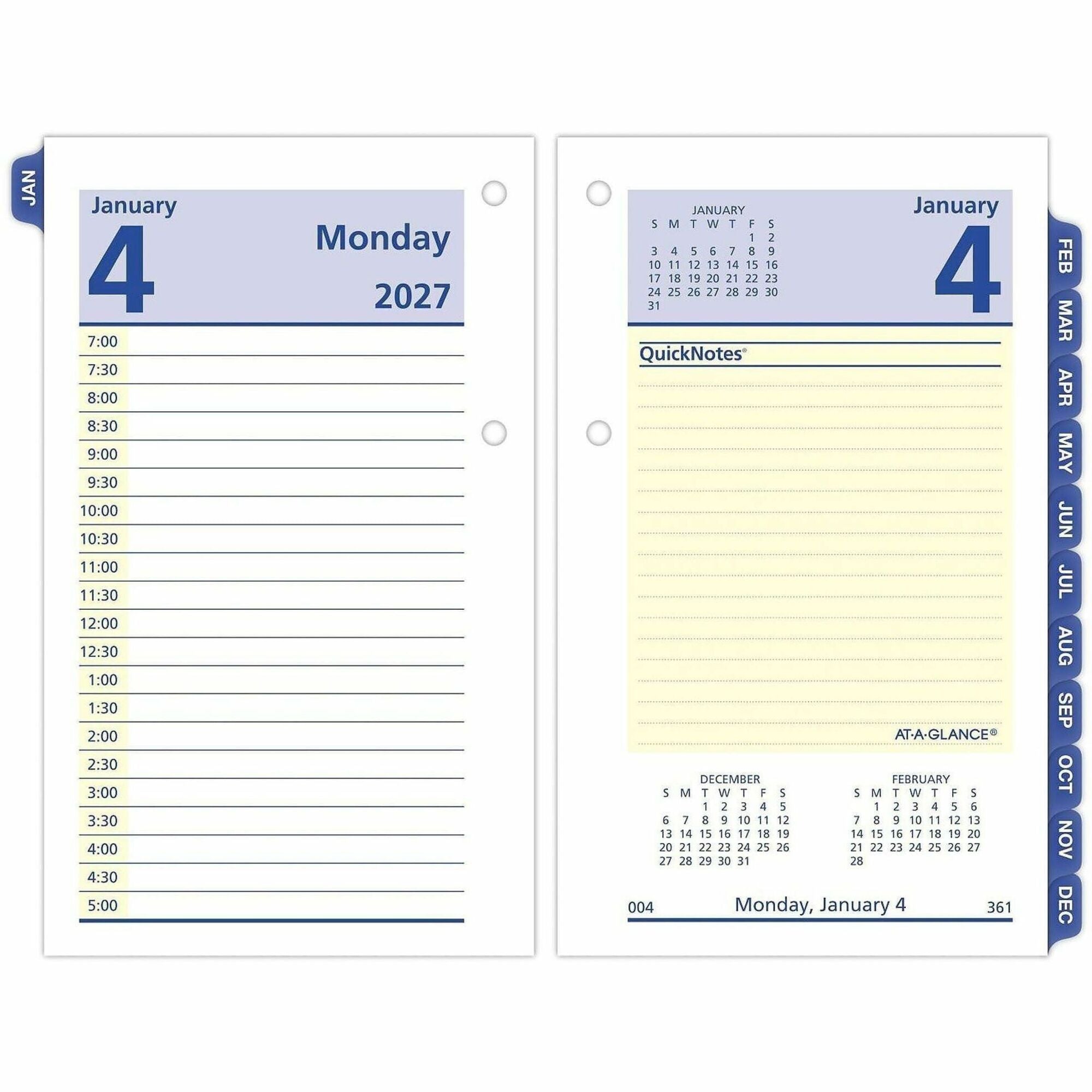 QuickNotes Desk Calendar Refill, 3.5 x 6, White/Yellow/Blue Sheets, 12-Month (Jan to Dec): 2024