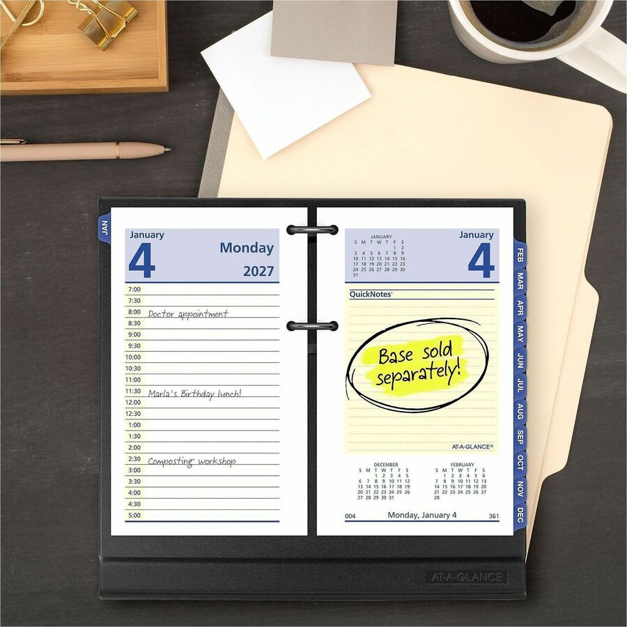 QuickNotes Desk Calendar Refill, 3.5 x 6, White/Yellow/Blue Sheets, 12-Month (Jan to Dec): 2024