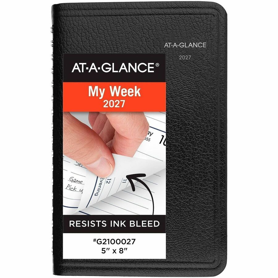 DayMinder Block Format Weekly Appointment Book, Tabbed Telephone/Add Section, 8.5 x 5.5, Black, 12-Month (Jan to Dec): 2024