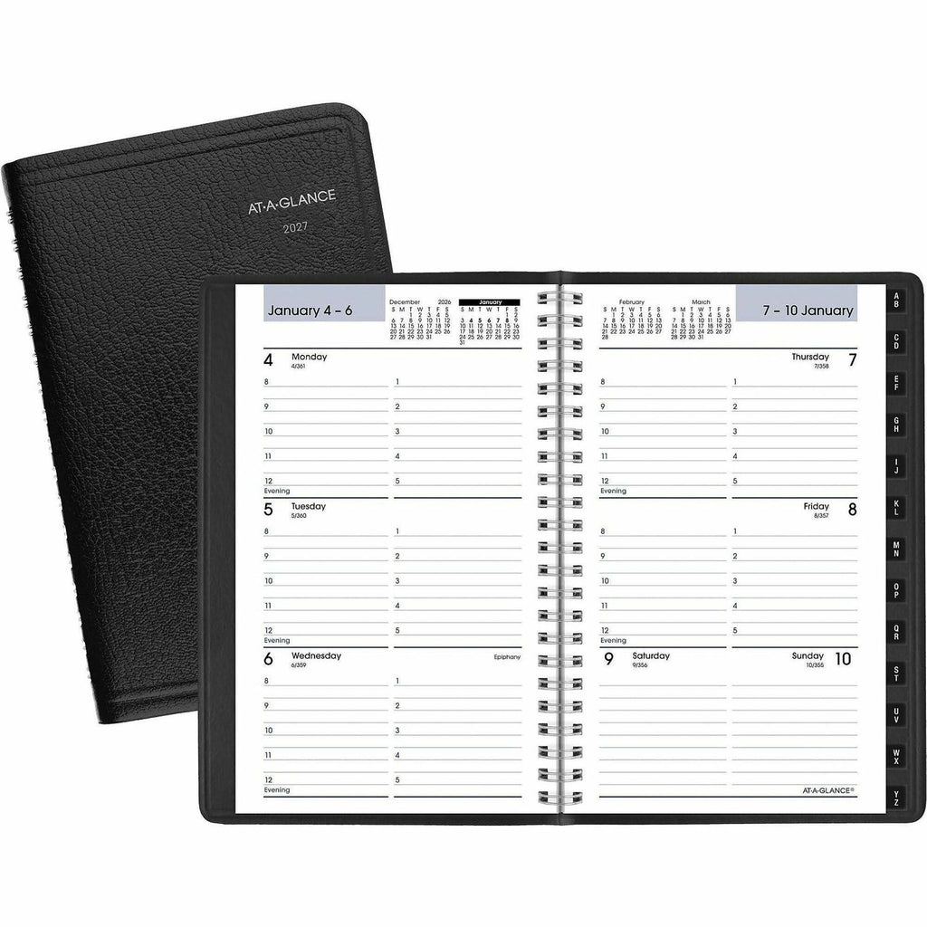 DayMinder Block Format Weekly Appointment Book, Tabbed Telephone/Add Section, 8.5 x 5.5, Black, 12-Month (Jan to Dec): 2024
