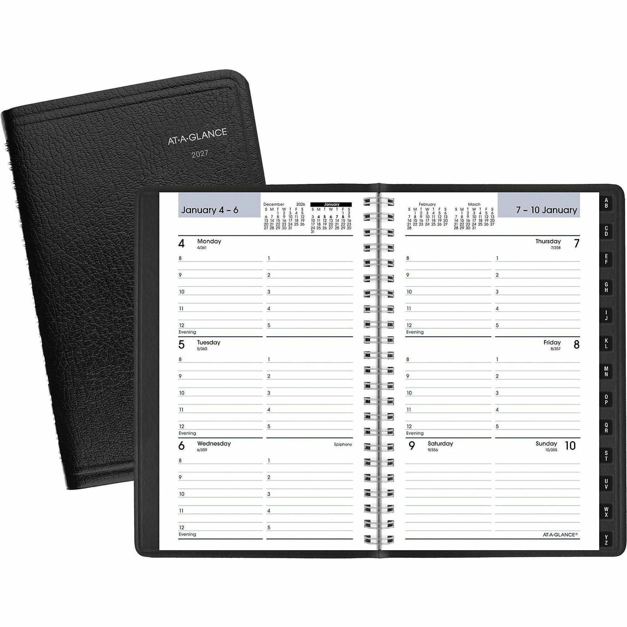 DayMinder Block Format Weekly Appointment Book, Tabbed Telephone/Add Section, 8.5 x 5.5, Black, 12-Month (Jan to Dec): 2024