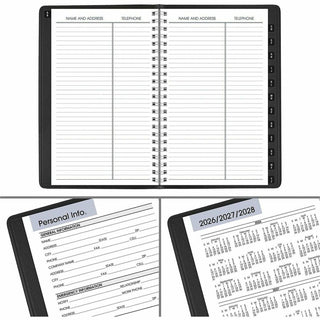 DayMinder Block Format Weekly Appointment Book, Tabbed Telephone/Add Section, 8.5 x 5.5, Black, 12-Month (Jan to Dec): 2024