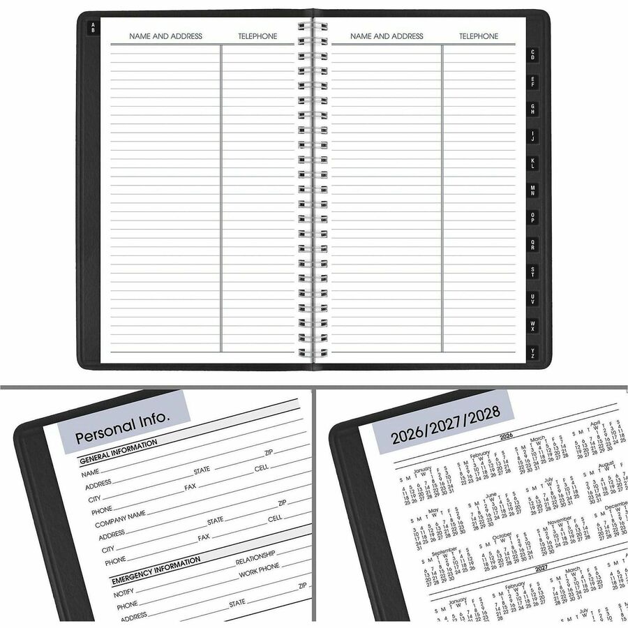 DayMinder Block Format Weekly Appointment Book, Tabbed Telephone/Add Section, 8.5 x 5.5, Black, 12-Month (Jan to Dec): 2024