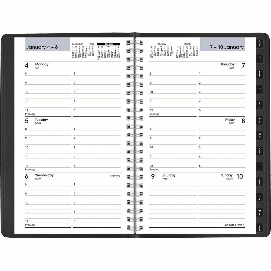DayMinder Block Format Weekly Appointment Book, Tabbed Telephone/Add Section, 8.5 x 5.5, Black, 12-Month (Jan to Dec): 2024