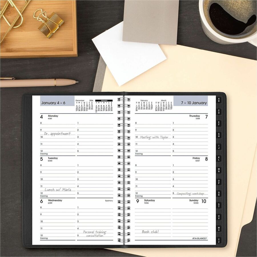 DayMinder Block Format Weekly Appointment Book, Tabbed Telephone/Add Section, 8.5 x 5.5, Black, 12-Month (Jan to Dec): 2024
