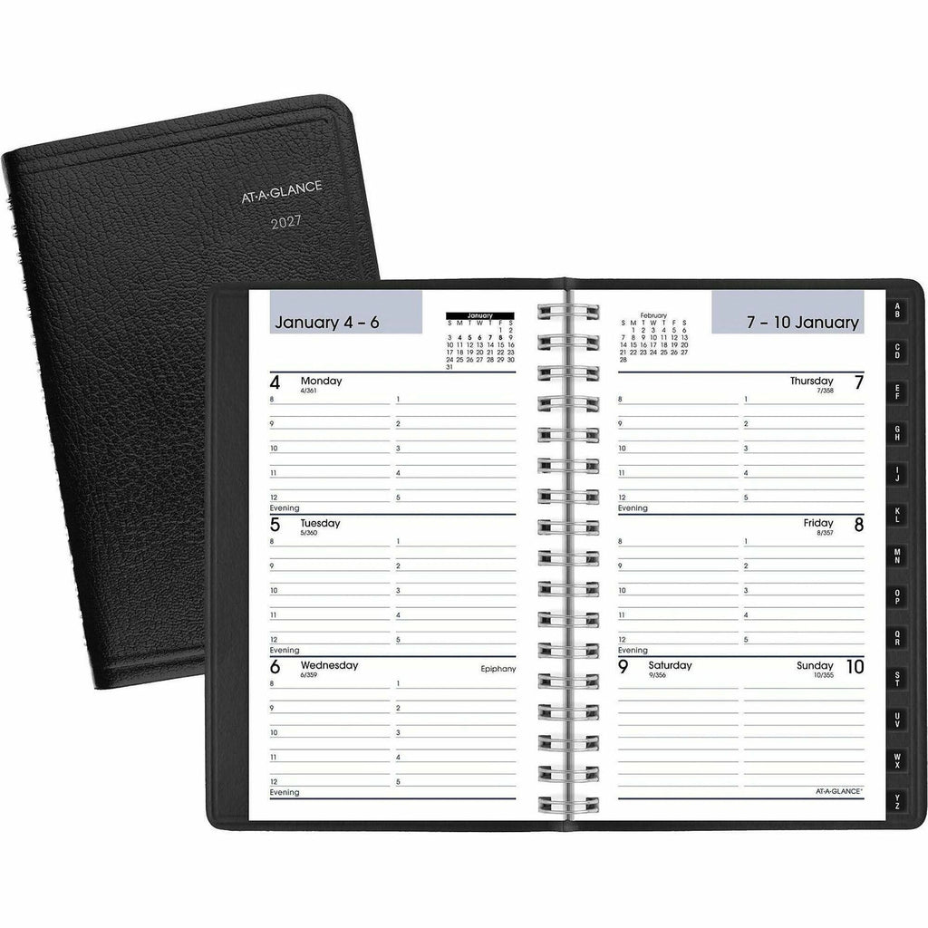 DayMinder Weekly Pocket Appointment Book with Telephone/Address Section, 6 x 3.5, Black Cover, 12-Month (Jan to Dec): 2024