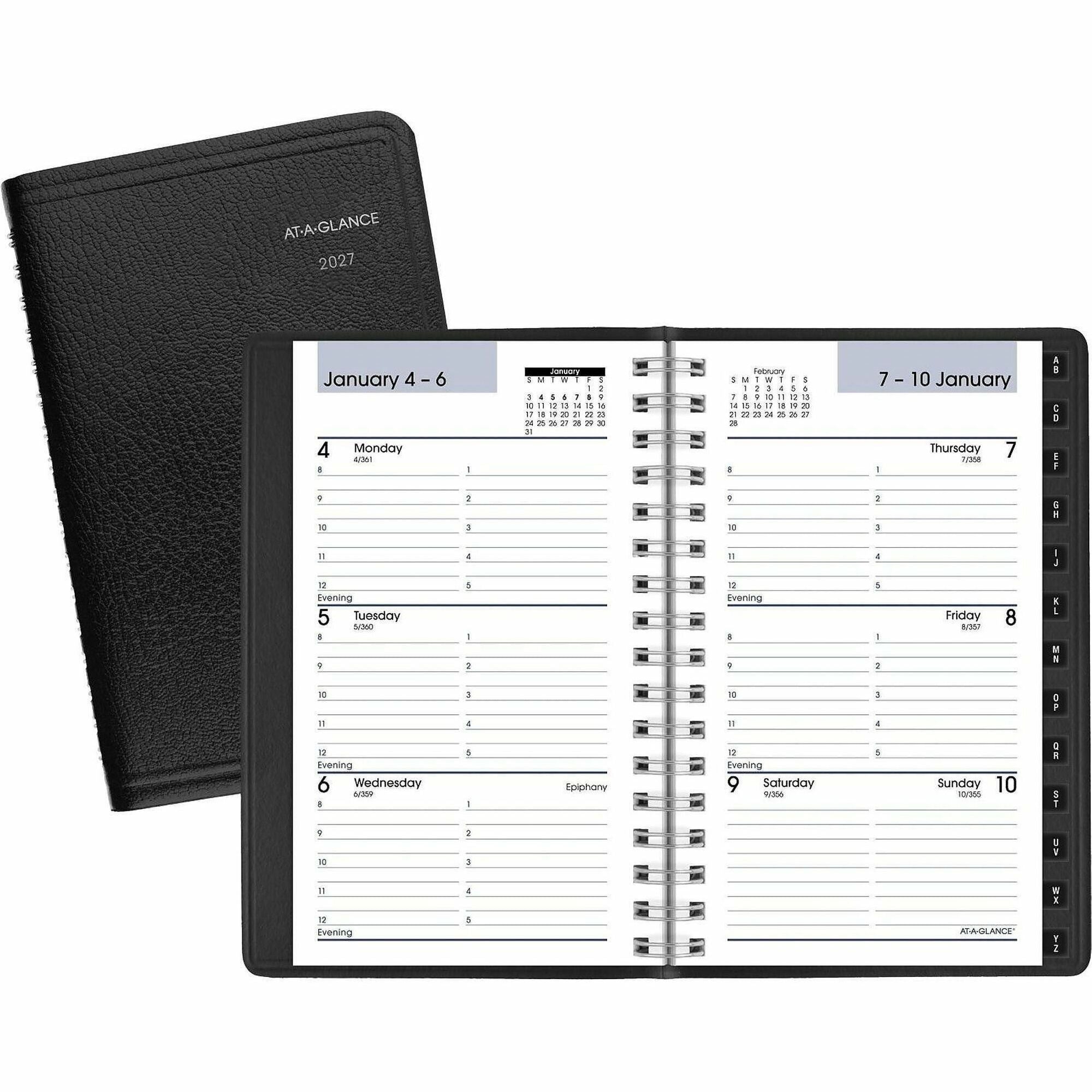 DayMinder Weekly Pocket Appointment Book with Telephone/Address Section, 6 x 3.5, Black Cover, 12-Month (Jan to Dec): 2024