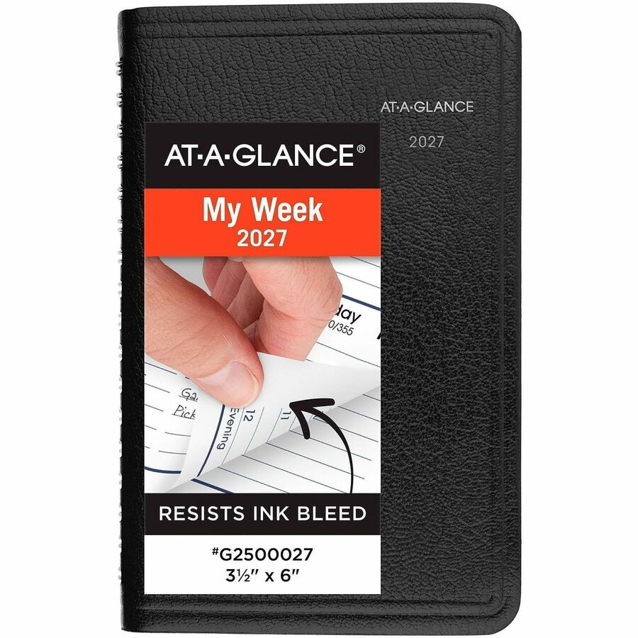 DayMinder Weekly Pocket Appointment Book with Telephone/Address Section, 6 x 3.5, Black Cover, 12-Month (Jan to Dec): 2024