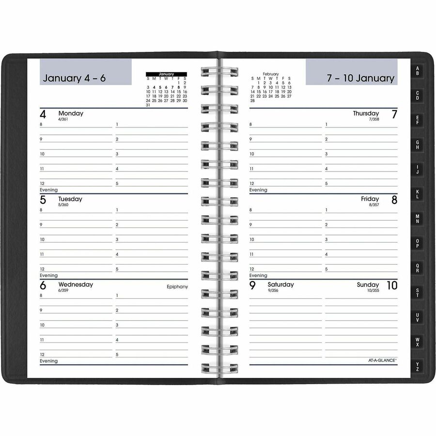 DayMinder Weekly Pocket Appointment Book with Telephone/Address Section, 6 x 3.5, Black Cover, 12-Month (Jan to Dec): 2024