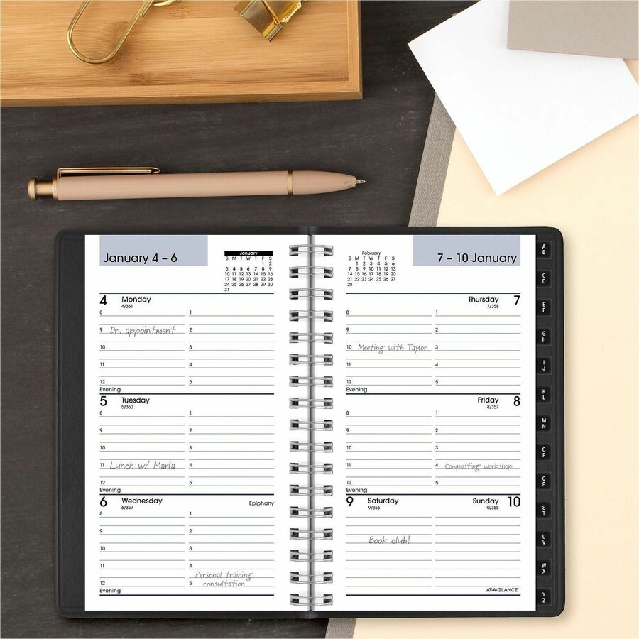 DayMinder Weekly Pocket Appointment Book with Telephone/Address Section, 6 x 3.5, Black Cover, 12-Month (Jan to Dec): 2024