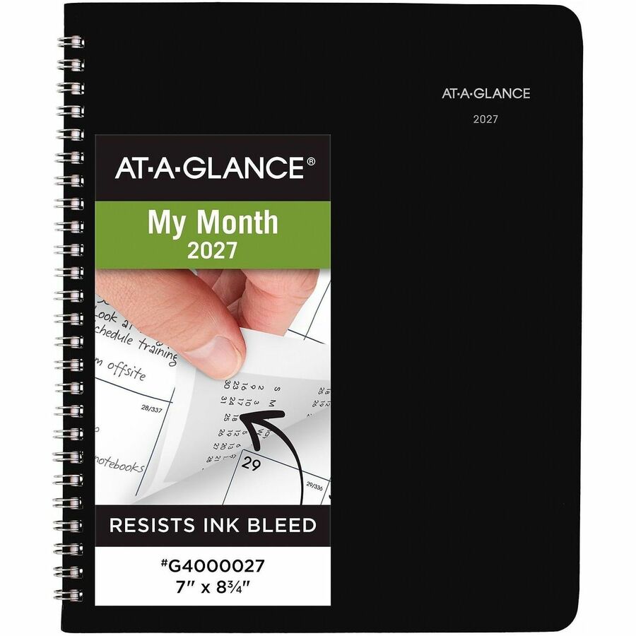 DayMinder Monthly Planner with Notes Column, Ruled Blocks, 8.75 x 7, Black Cover, 12-Month (Jan to Dec): 2024
