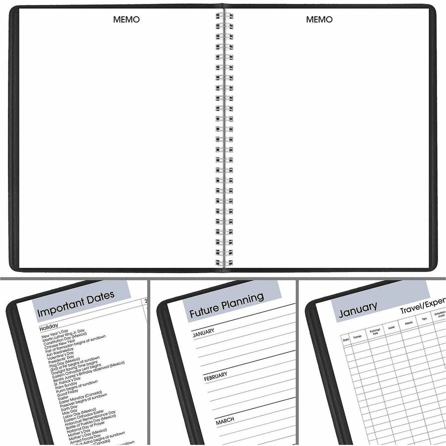 DayMinder Monthly Planner with Notes Column, Ruled Blocks, 8.75 x 7, Black Cover, 12-Month (Jan to Dec): 2024