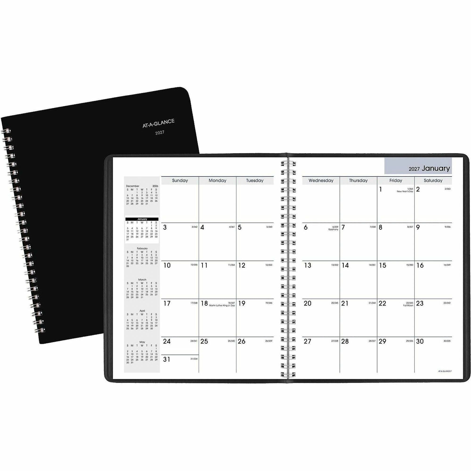 DayMinder Monthly Planner with Notes Column, Ruled Blocks, 8.75 x 7, Black Cover, 12-Month (Jan to Dec): 2024
