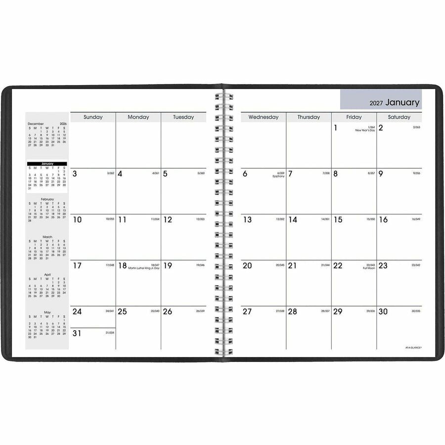 DayMinder Monthly Planner with Notes Column, Ruled Blocks, 8.75 x 7, Black Cover, 12-Month (Jan to Dec): 2024