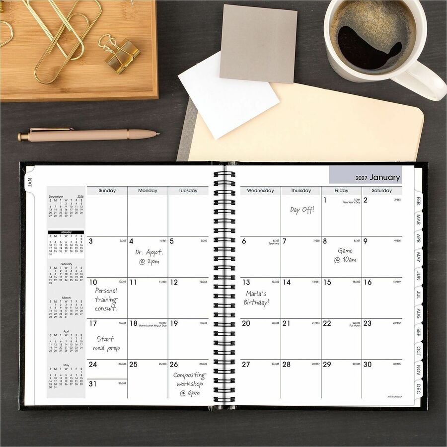 DayMinder Hard-Cover Monthly Planner with Memo Section, 8.5 x 7, Black Cover, 12-Month (Jan to Dec): 2024