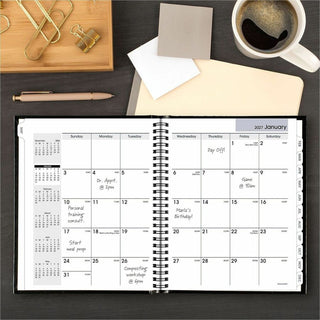 DayMinder Hard-Cover Monthly Planner with Memo Section, 8.5 x 7, Black Cover, 12-Month (Jan to Dec): 2024