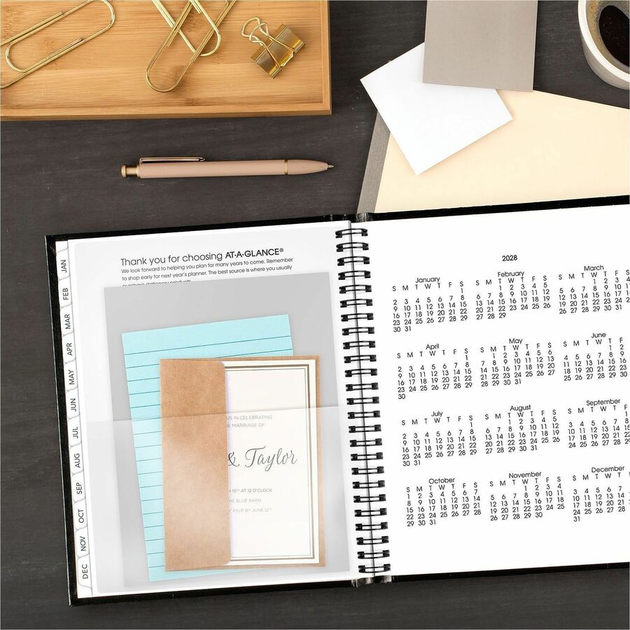 DayMinder Hard-Cover Monthly Planner with Memo Section, 8.5 x 7, Black Cover, 12-Month (Jan to Dec): 2024
