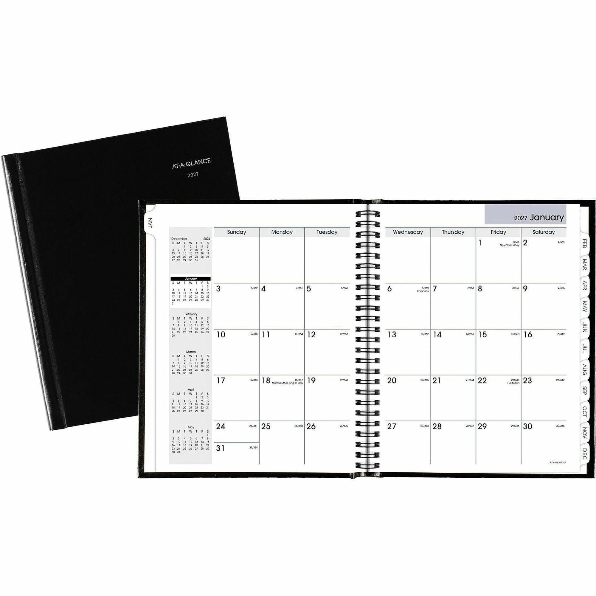 DayMinder Hard-Cover Monthly Planner with Memo Section, 8.5 x 7, Black Cover, 12-Month (Jan to Dec): 2024