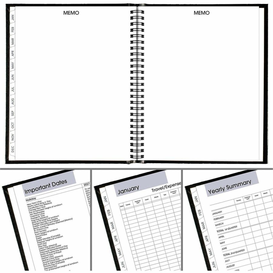 DayMinder Hard-Cover Monthly Planner with Memo Section, 8.5 x 7, Black Cover, 12-Month (Jan to Dec): 2024