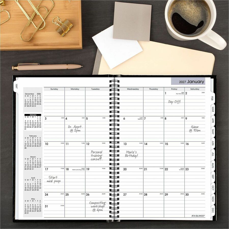 DayMinder Hard-Cover Monthly Planner, Ruled Blocks, 11.75 x 8, Black Cover, 14-Month (Dec to Jan): 2023 to 2025