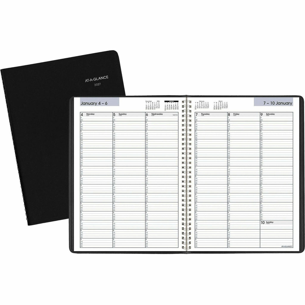 DayMinder Weekly Appointment Book, Vertical-Column Format, 11 x 8, Black Cover, 12-Month (Jan to Dec): 2024