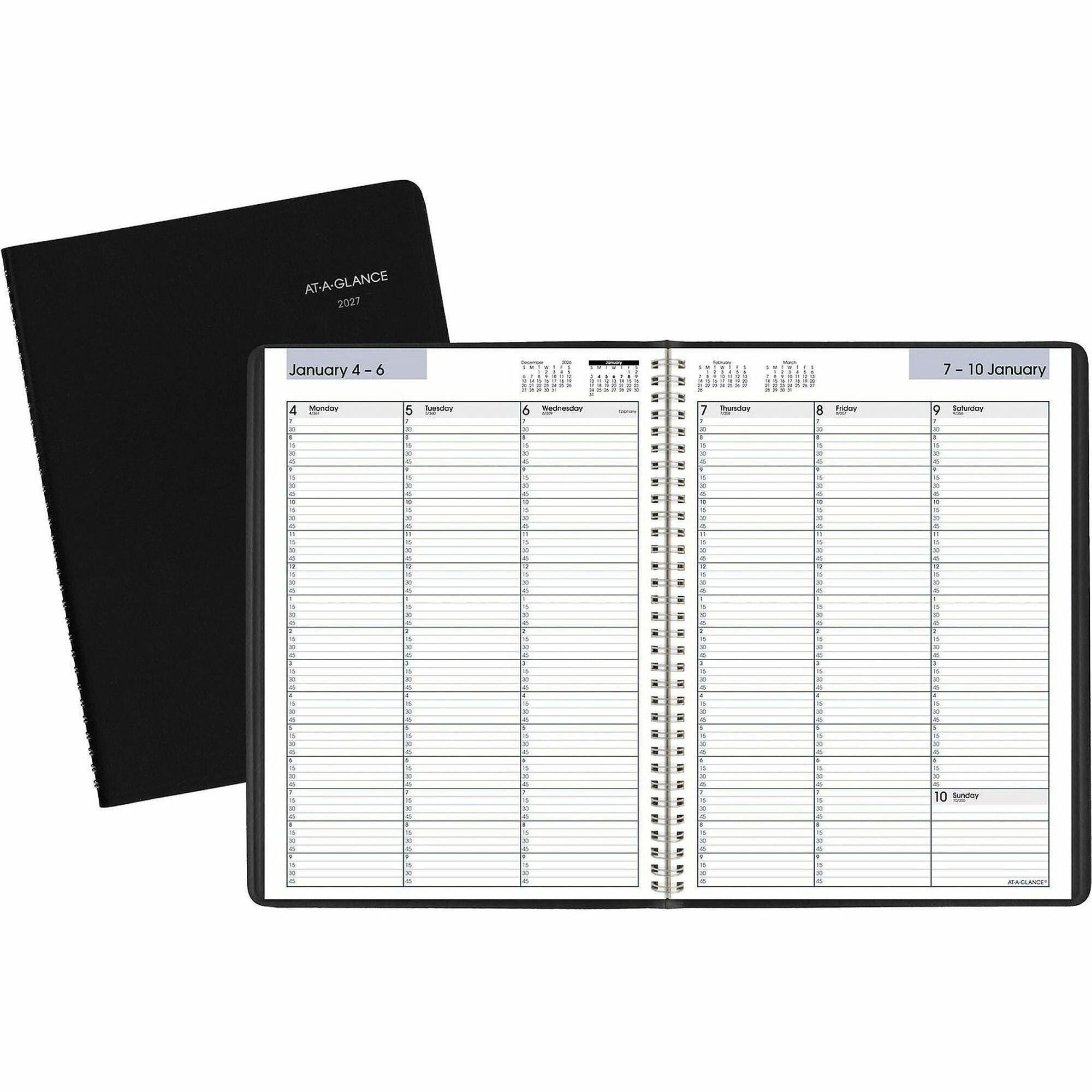 DayMinder Weekly Appointment Book, Vertical-Column Format, 11 x 8, Black Cover, 12-Month (Jan to Dec): 2024