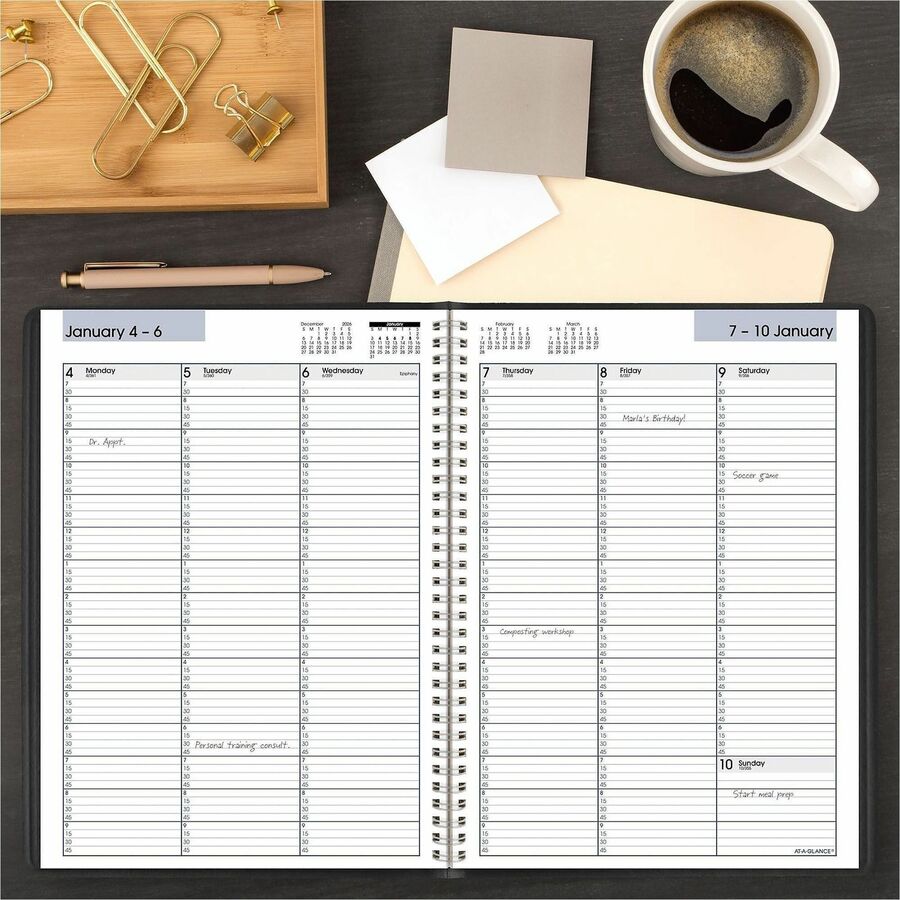 DayMinder Weekly Appointment Book, Vertical-Column Format, 11 x 8, Black Cover, 12-Month (Jan to Dec): 2024