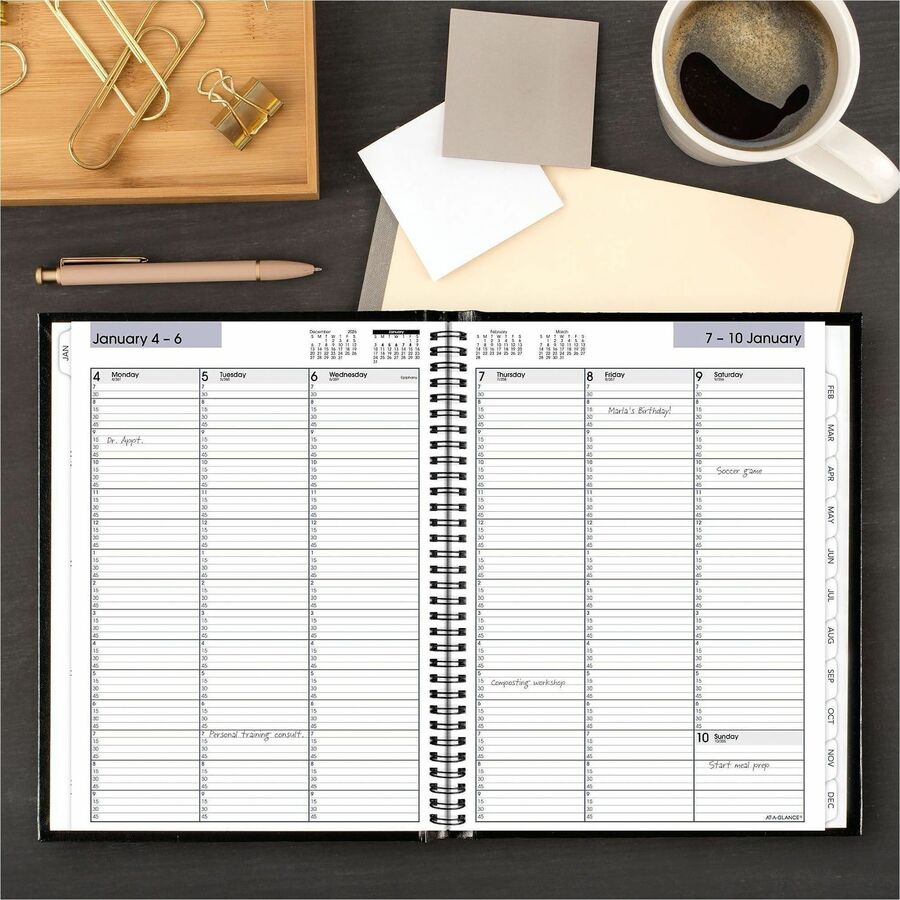 At-A-Glance DayMinder Premiere Appointment Book Planner - Large Size - Julian Dates - Weekly - 12 Month - January 2024 - December 2024 - 7:00 AM to 9:45 PM - Quarter-hourly, 7:00 AM to 6:45 PM - Saturday - 1 Week Double Page Layout - 8" x 11" White S