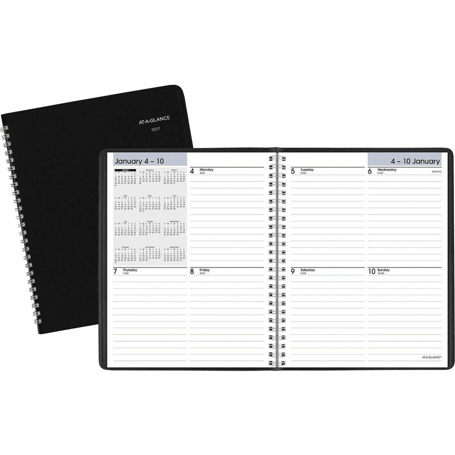DayMinder Open-Schedule Weekly Appointment Book, 8.75 x 7, Black Cover, 12-Month (Jan to Dec): 2024