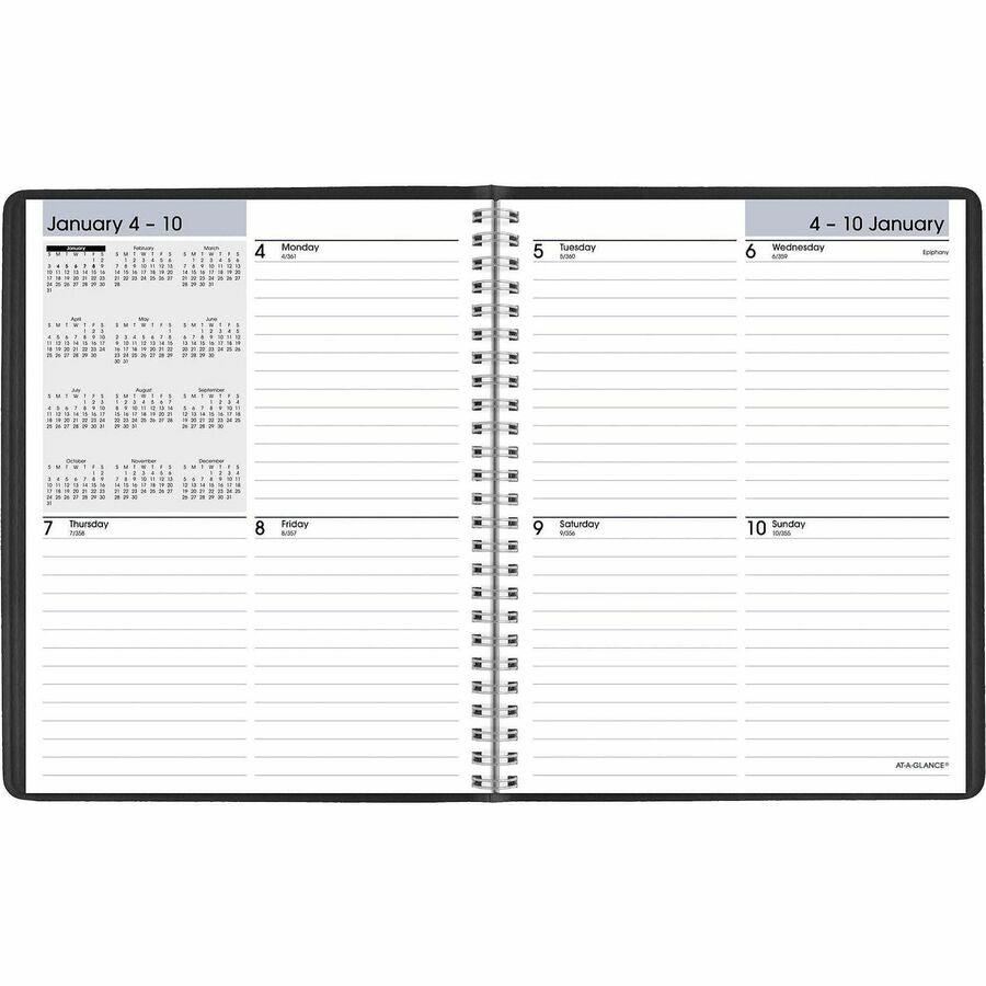 DayMinder Open-Schedule Weekly Appointment Book, 8.75 x 7, Black Cover, 12-Month (Jan to Dec): 2024