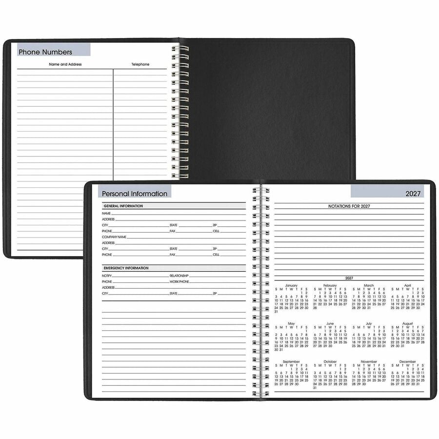 DayMinder Open-Schedule Weekly Appointment Book, 8.75 x 7, Black Cover, 12-Month (Jan to Dec): 2024