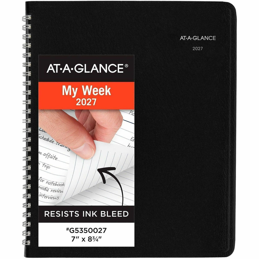 DayMinder Open-Schedule Weekly Appointment Book, 8.75 x 7, Black Cover, 12-Month (Jan to Dec): 2024