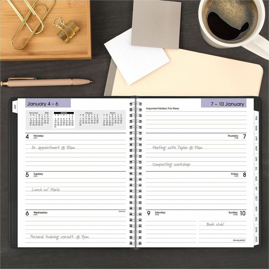 DayMinder Executive Weekly/Monthly Refillable Planner, 8.75 x 7, Black Cover, 12-Month (Jan to Dec): 2024