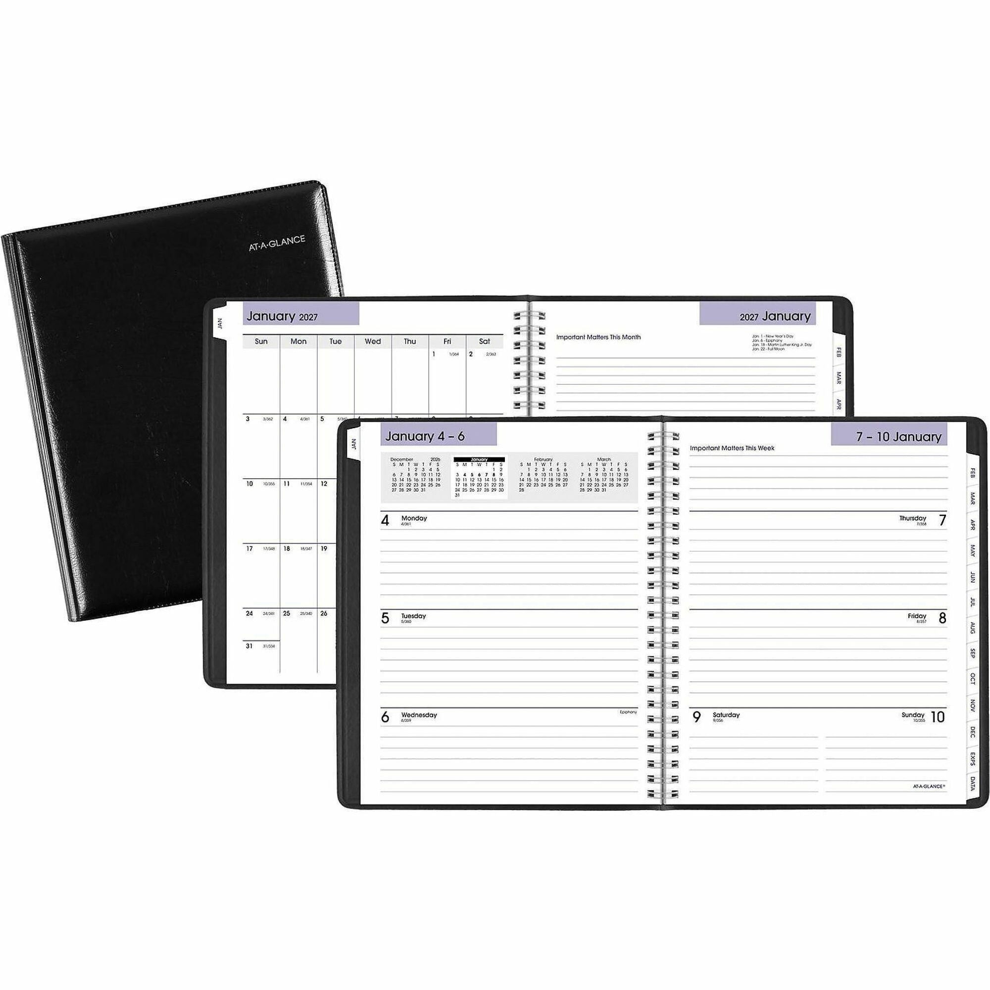 DayMinder Executive Weekly/Monthly Refillable Planner, 8.75 x 7, Black Cover, 12-Month (Jan to Dec): 2024