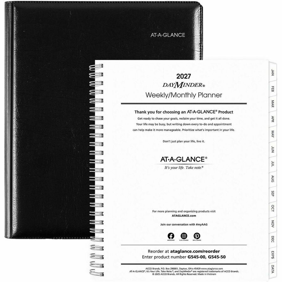 DayMinder Executive Weekly/Monthly Refillable Planner, 8.75 x 7, Black Cover, 12-Month (Jan to Dec): 2024