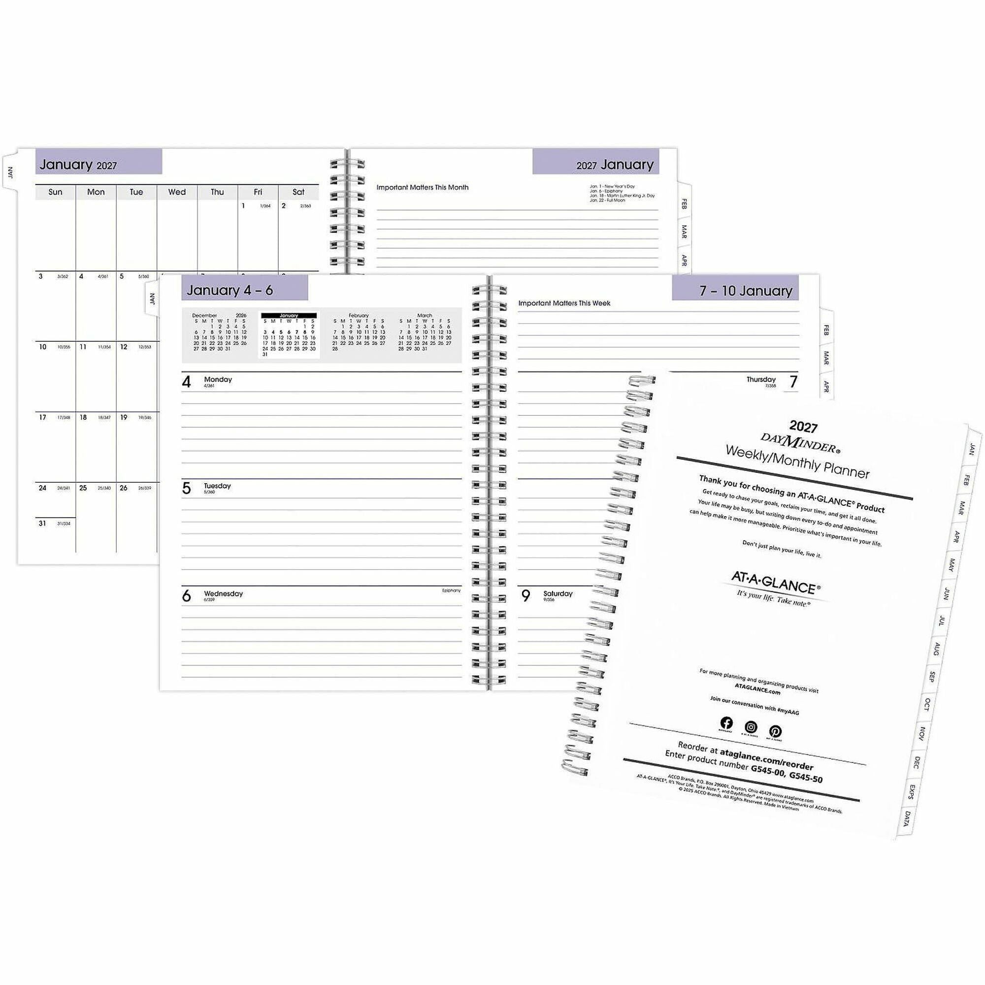 DayMinder Executive Weekly/Monthly Refill, 8.75 x 7, White Sheets, 12-Month (Jan to Dec): 2024