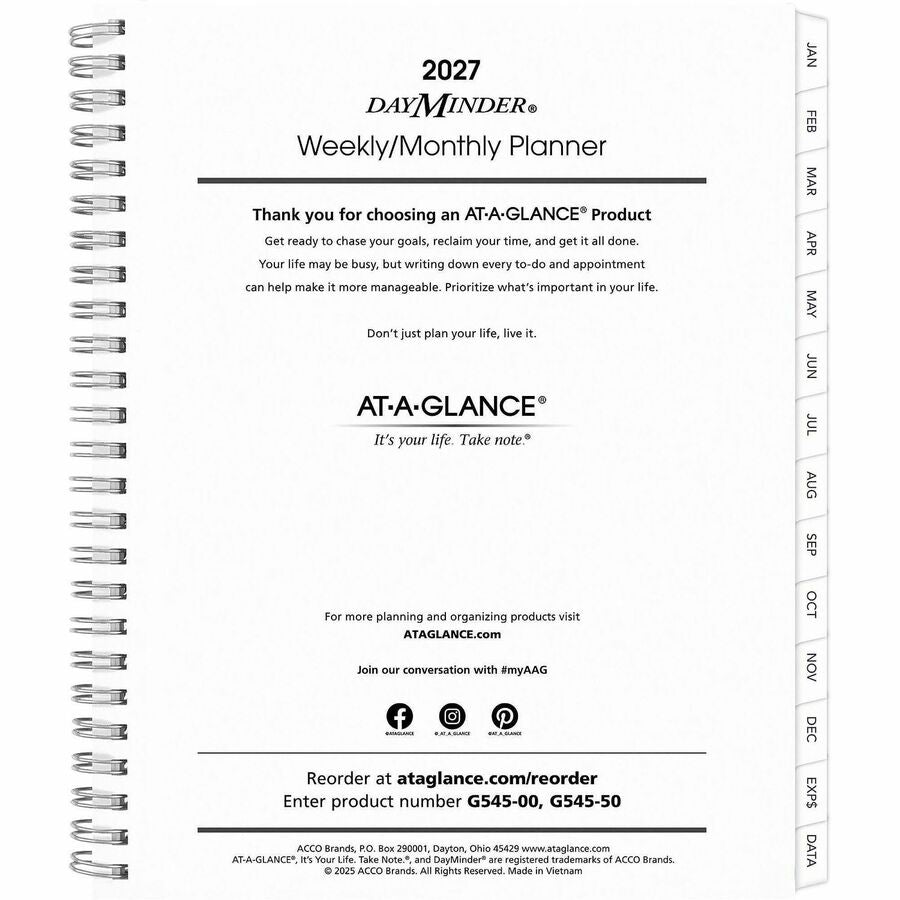DayMinder Executive Weekly/Monthly Refill, 8.75 x 7, White Sheets, 12-Month (Jan to Dec): 2024