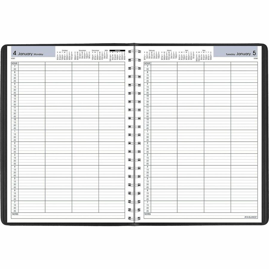 DayMinder Four-Person Group Daily Appointment Book, 11 x 8, Black Cover, 12-Month (Jan to Dec): 2024