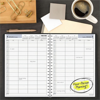 DayMinder Four-Person Group Daily Appointment Book, 11 x 8, Black Cover, 12-Month (Jan to Dec): 2024