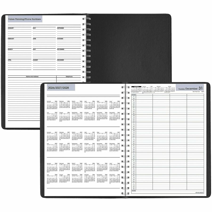DayMinder Four-Person Group Daily Appointment Book, 11 x 8, Black Cover, 12-Month (Jan to Dec): 2024