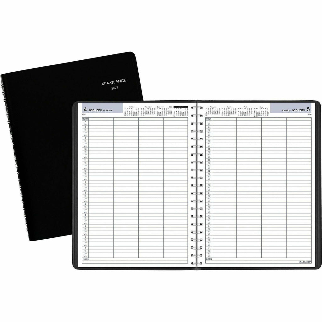 DayMinder Four-Person Group Daily Appointment Book, 11 x 8, Black Cover, 12-Month (Jan to Dec): 2024