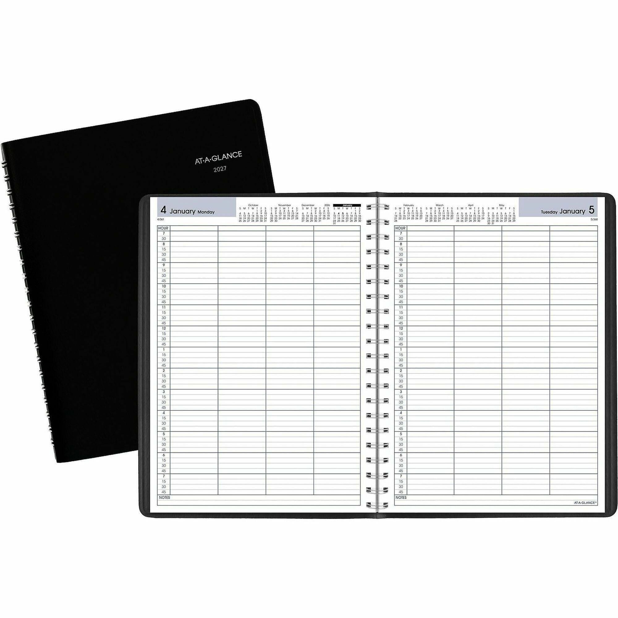 DayMinder Four-Person Group Daily Appointment Book, 11 x 8, Black Cover, 12-Month (Jan to Dec): 2024