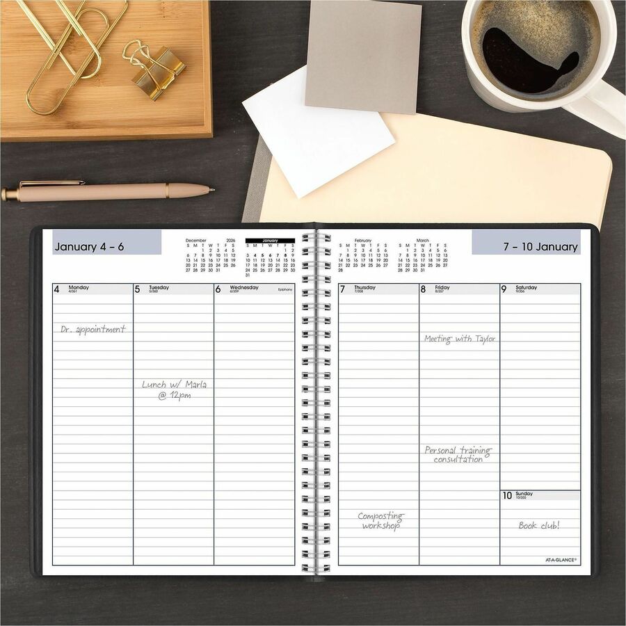 DayMinder Weekly Planner, Vertical-Column Format, 8.75 x 7, Black Cover, 12-Month (Jan to Dec): 2024
