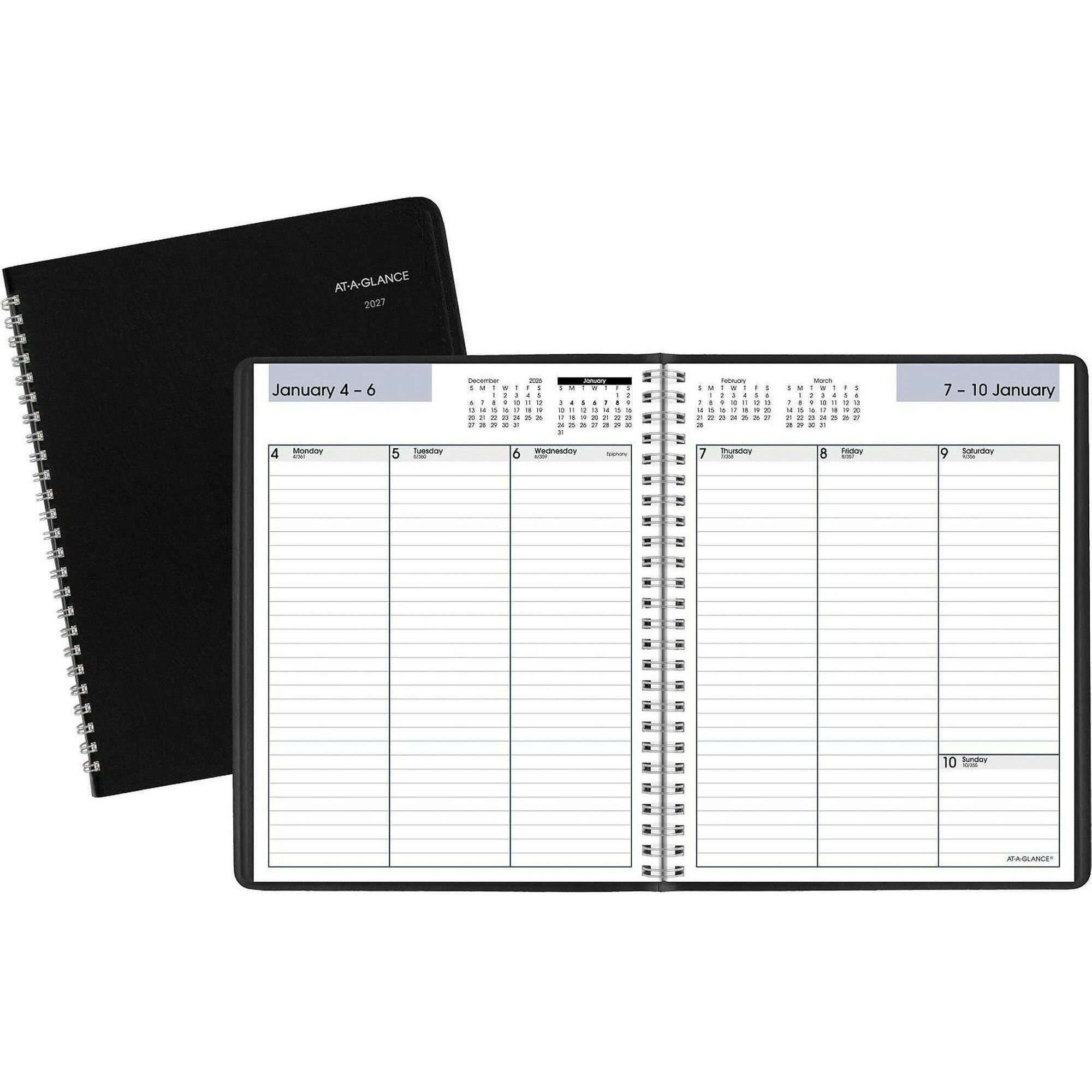 DayMinder Weekly Planner, Vertical-Column Format, 8.75 x 7, Black Cover, 12-Month (Jan to Dec): 2024