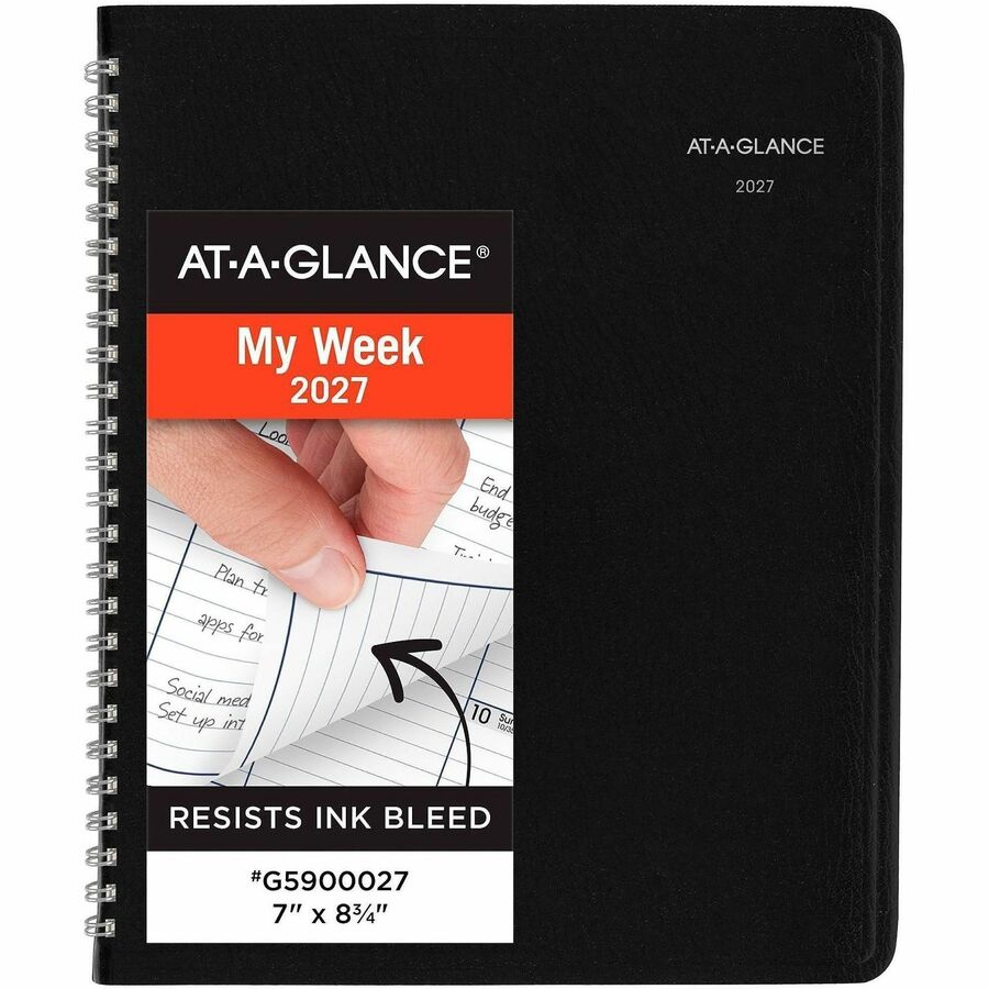 DayMinder Weekly Planner, Vertical-Column Format, 8.75 x 7, Black Cover, 12-Month (Jan to Dec): 2024