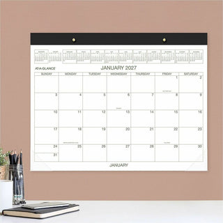 Two-Color Desk Pad, 22 x 17, White Sheets, Black Binding, Clear Corners, 12-Month (Jan to Dec): 2024